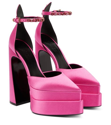 versace women's satin platform pumps - pink - size 9|versace platform heels open toe.